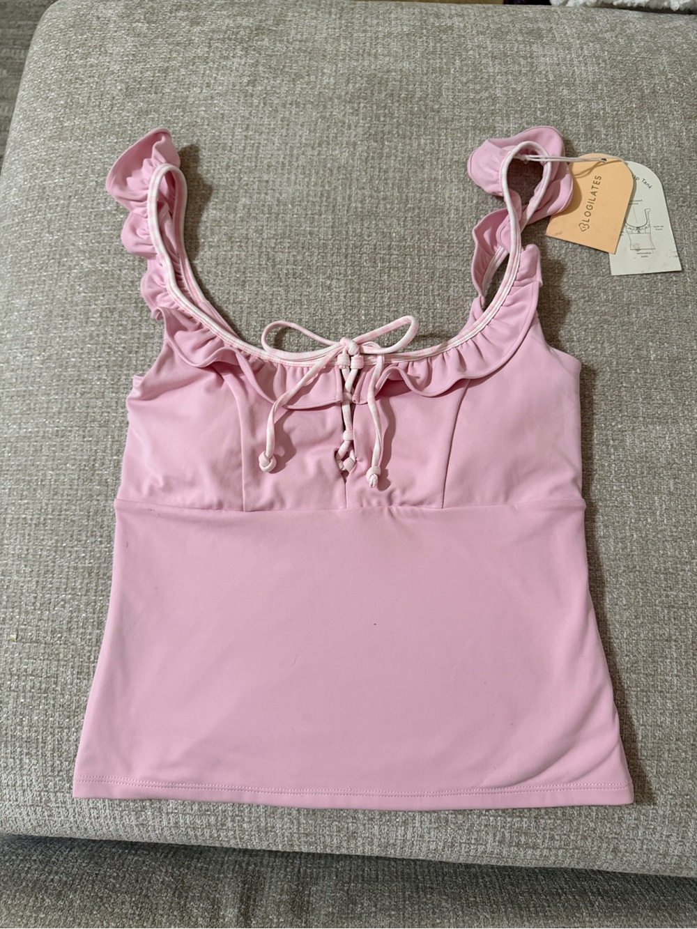Blogilates light pink Ruffle Tie-Front Women's Tank Top - Size Medium